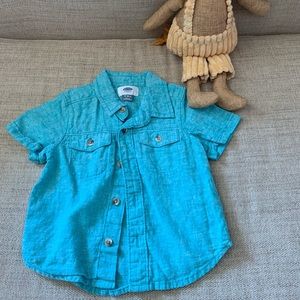 Toddler boys linen button down -Teal